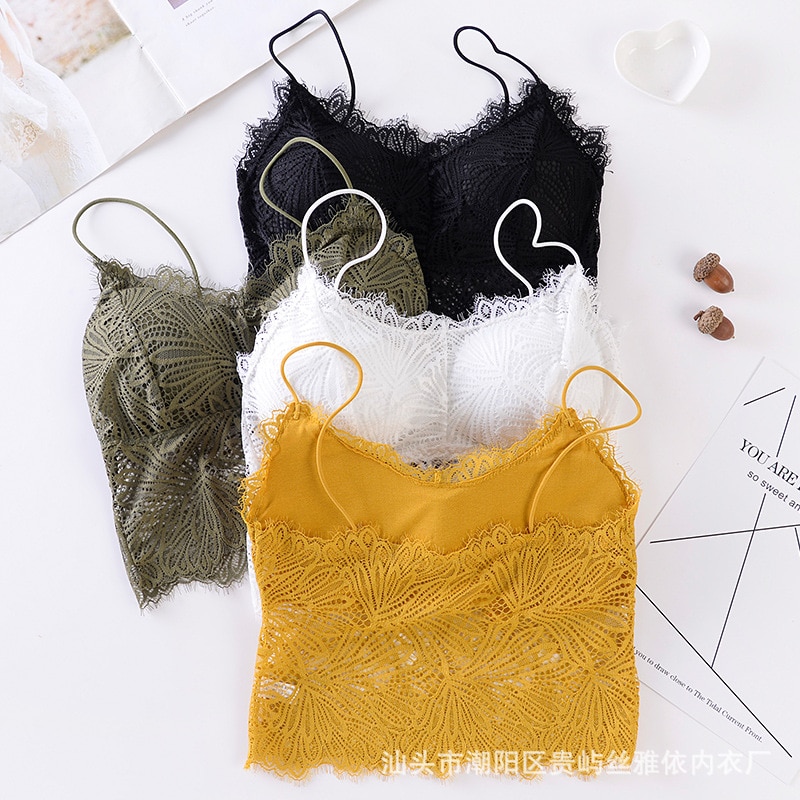Blonde bh bandeau top til kvinder strop tank bralette sexet lingeri kvindelig trådløst undertøj dame blonde polstret camisole crop top
