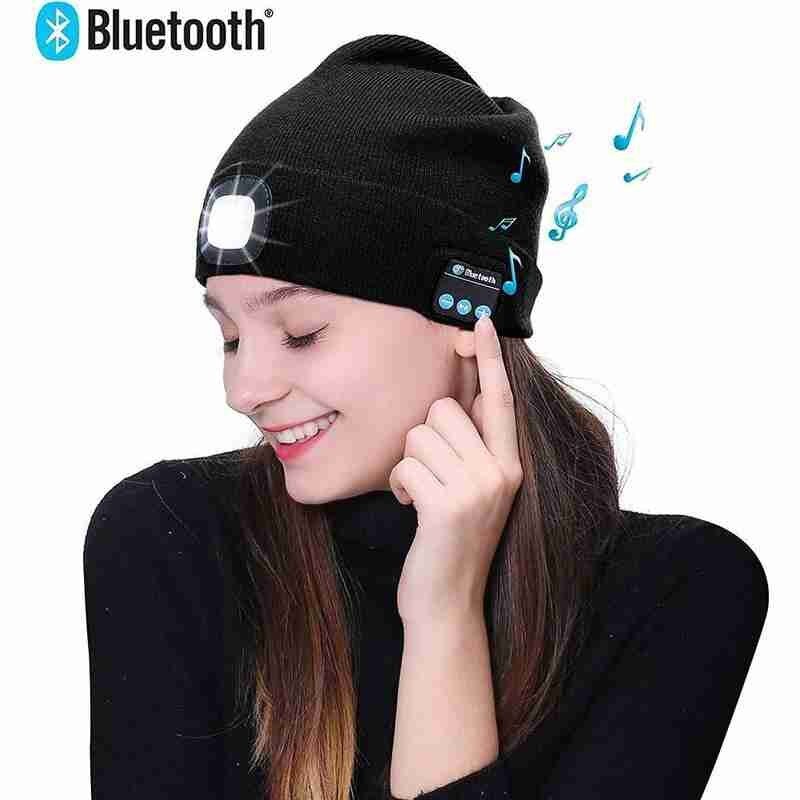 Bonnet tricoté avec lumière, écouteurs lumineux, Bluetooth, lumière Led, pour l&#39;extérieur, alpinisme, mains libres, musique