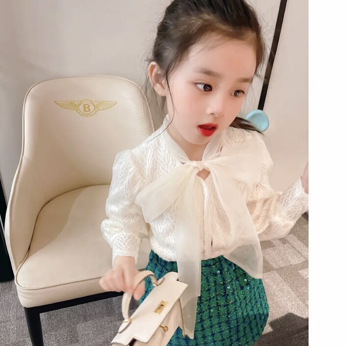 Tops de Color blanco para niña, camisa de blusa para niño, Tops para niña, ropa de primavera, trajes con lazo, ropa para niño 2022