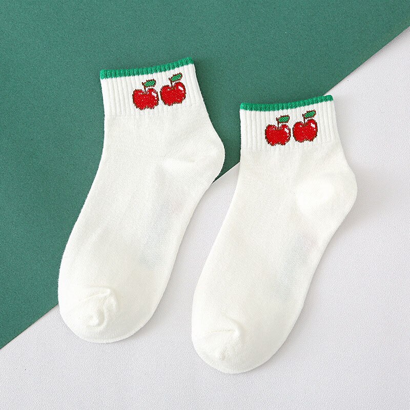 mignon drôle chaussettes femme pêche citron cerise Kiwi fruits chaussettes femmes heureux Calcetines Divertidos Skarpetki blanc Sokken: 5