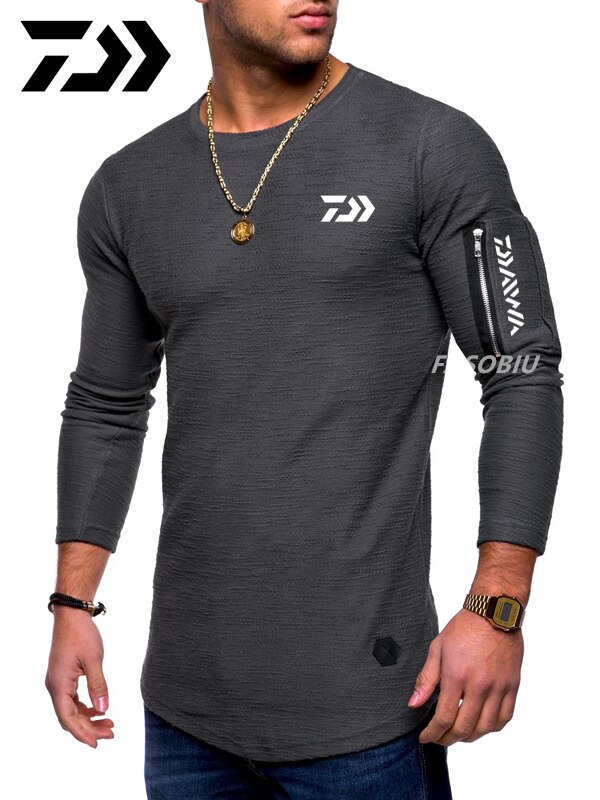 2021 nowych mężczyzna odzież wędkarska z długim rękawem Outdooe oddychające DAIWA t-shirty Plus rozmiar bawełniane ubrania wędkarskie sport Cashmere Tee: L / Picture color 4