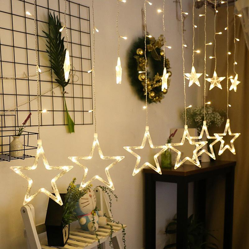 2.5m LED Star String Lights Gordijn Twinkle Verlichting Voor Home Party Bruiloft Verjaardag Kerst Decor Plug Operated Kerstverlichting