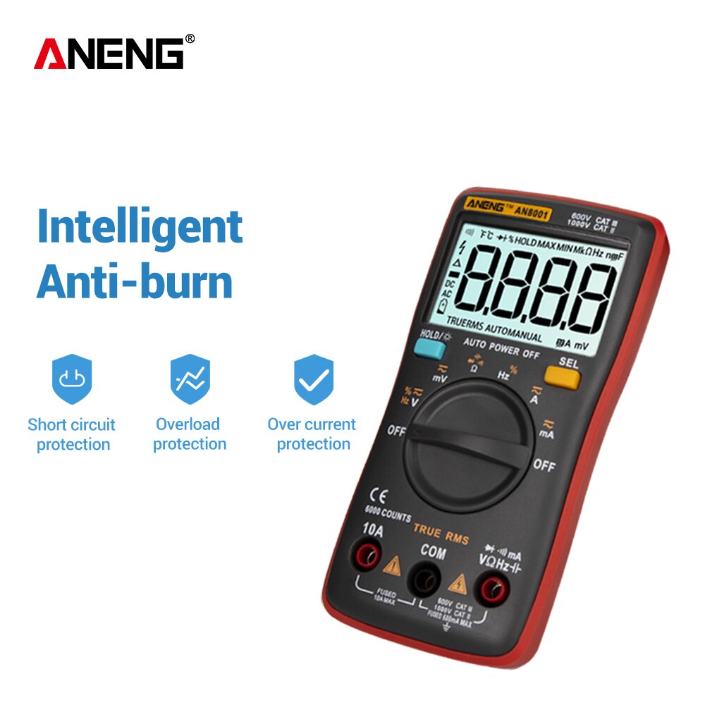 Aneng AN8001 True-Rms Auto Range Digitale Multimeter Ac/Dc Spanning Ampèremeter Current Meter Temperatuur Meting
