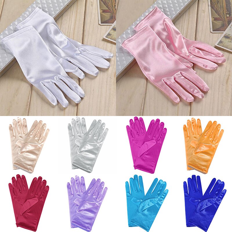 1 PC Mädchen Dame Satin- Kurze Finger Handgelenk Handschuhe Glatt Abend Party Formale Prom Kostüm strecken Handschuhe verrotten Weiß Etikette handschuh