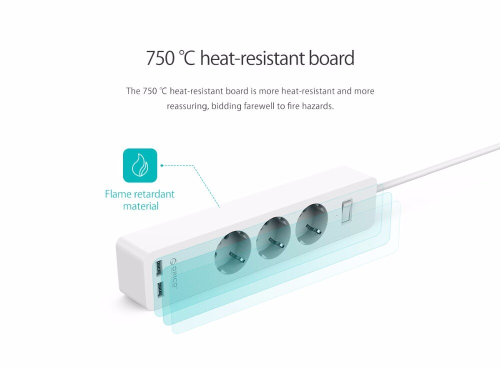 ORICO 3/5 AC+2 USB Power Strip with USB Electronic Socket Home Office Surge Protector EU Plug hargers Extension Smart Socket