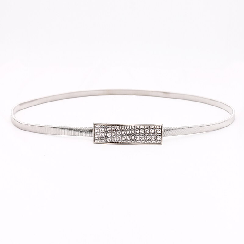 Luxury Imitate Rhinestone Chain Wasit Belt for Dress Stretch Skinny Metal Silver Gold Women Belt Elastic Thin Ladies Belt