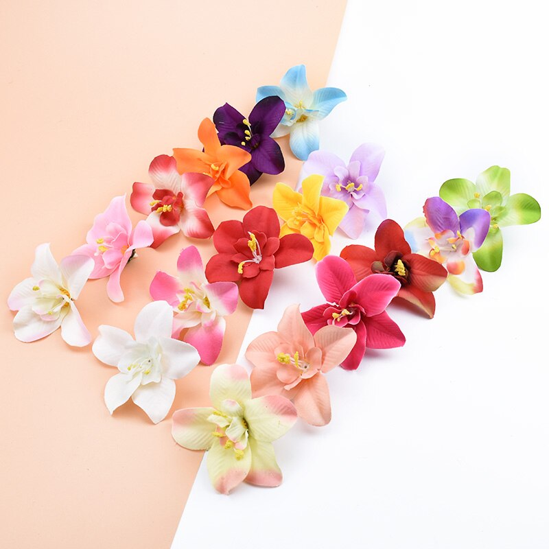 10 stk silke sommerfugl orkidé dekorative blomster kranse juleindretning til hjemmet bryllup håndlavet gør-det-selv boks kunstig blomst