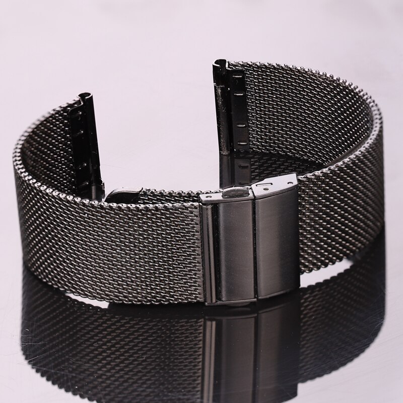 316l rustfrit stål milanese loop ur armbånd kvinder mænd udskiftning rem urrem 16mm 18mm 20mm 22mm sølv sort: Type 2 sort / 22mm