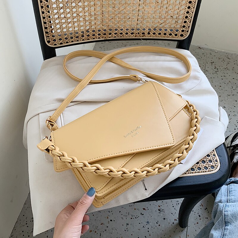 Ensfarget firkantet crossbody-veske pu lær dameveske reise skulder messenger bag