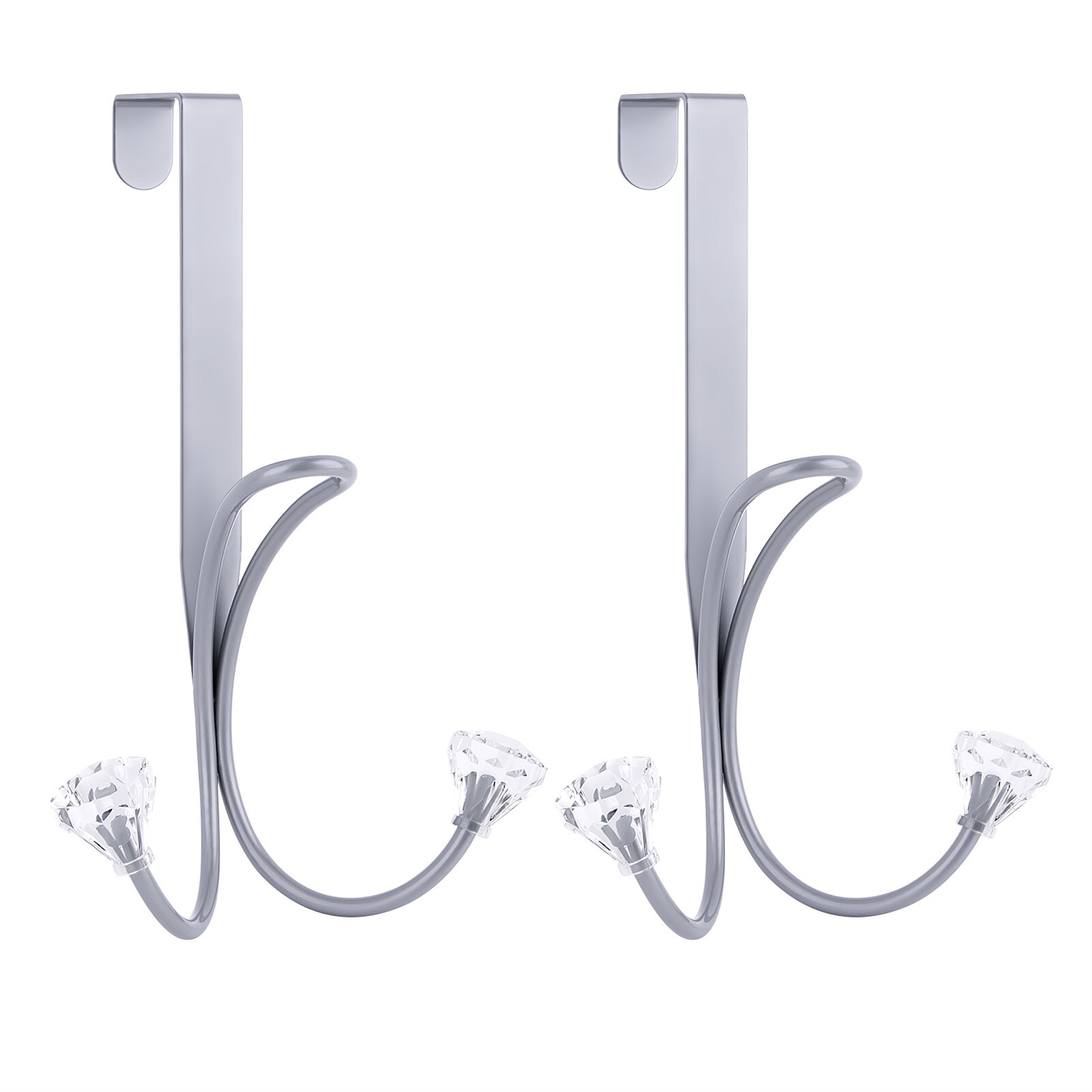 Over The Door Double Hanger Hooks Declutter Twin Hook for Coats: Silver no logo