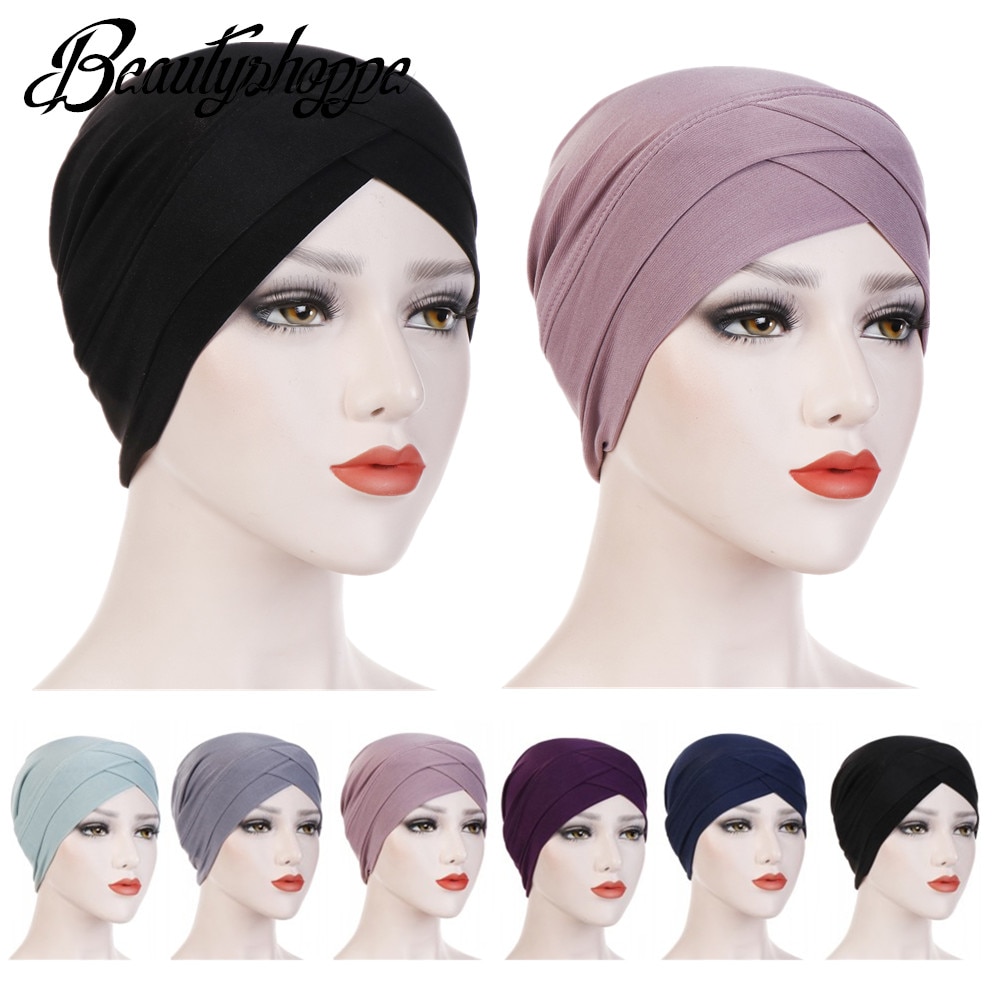 Turban croisé islamique pour femme, hijab, bonnet interne, bandeau, accessoires pour cheveux