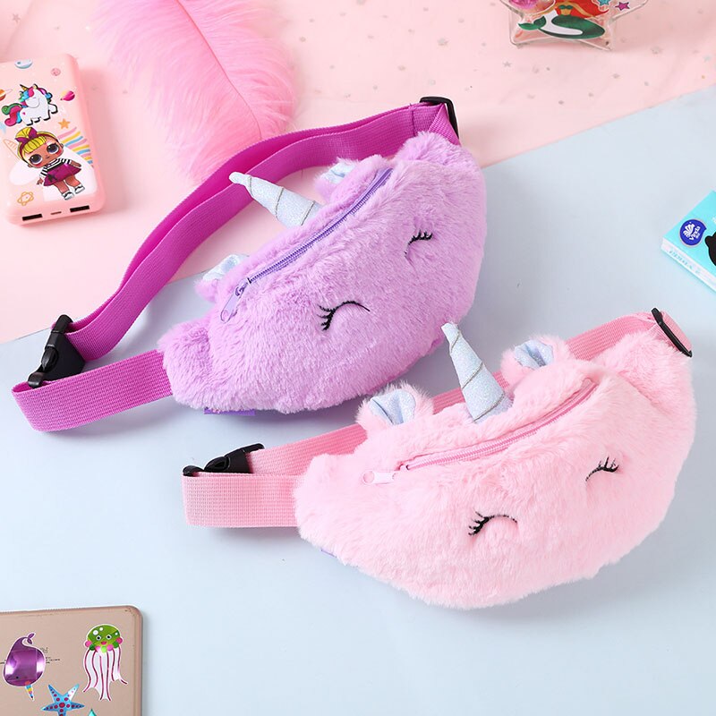 Unicorn Plush Waist Pack Girl Student Belt Bag Teenager Cute Chest Bag Pocket Korea Travel Phone Pouch Flannel Cute Shoulder Bag