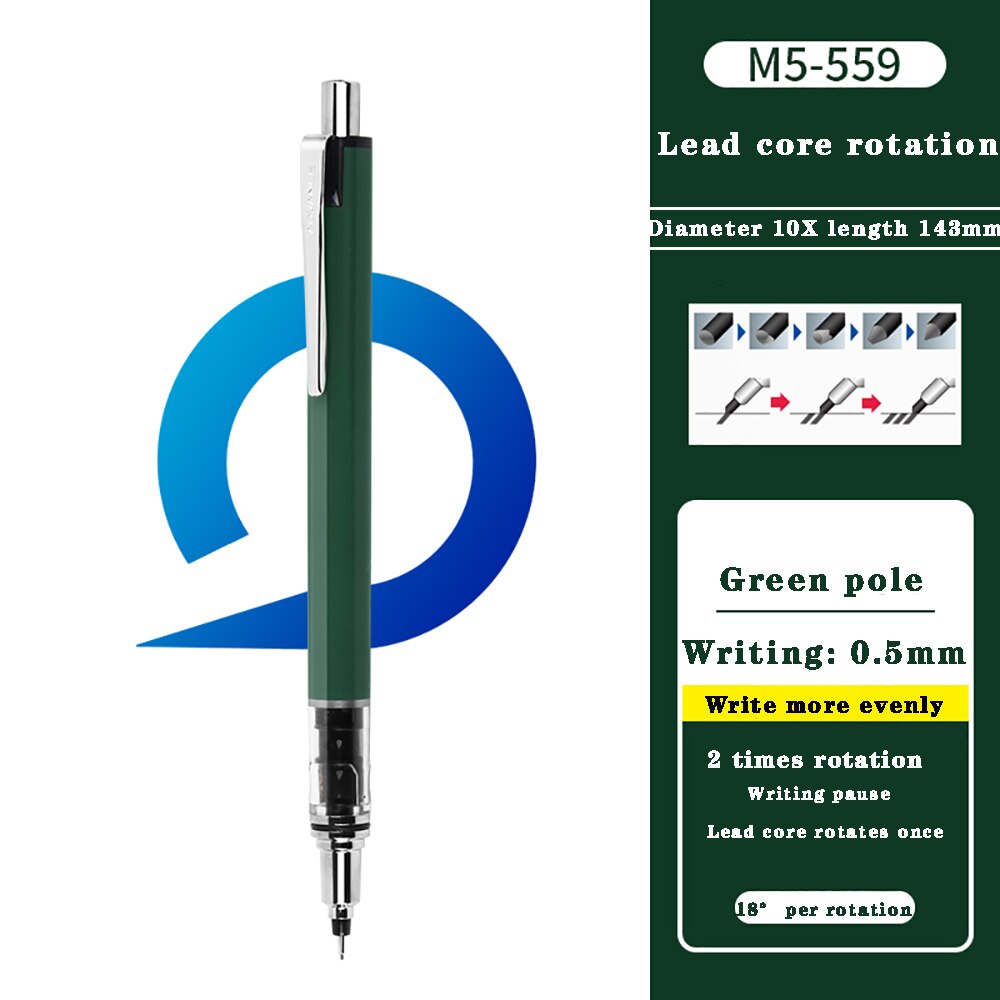 Lápiz giratorio automático, M5-559 de edición limitada, UNI, Japón, no es fácil de romper, Kurutoga, 0,5mm, papelería escolar: Green pole