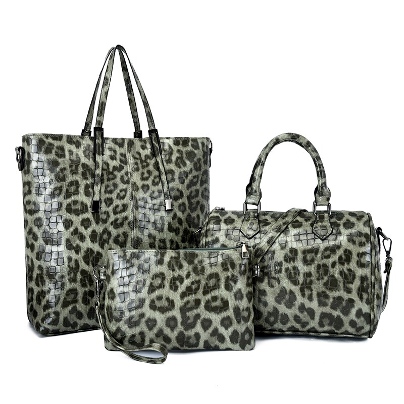 Bolso de mujer 3 uds Pu, bolso para la familia con estampado de leopardo, bolso cruzado, bolso de mano de gran capacidad para mujeres elegantes