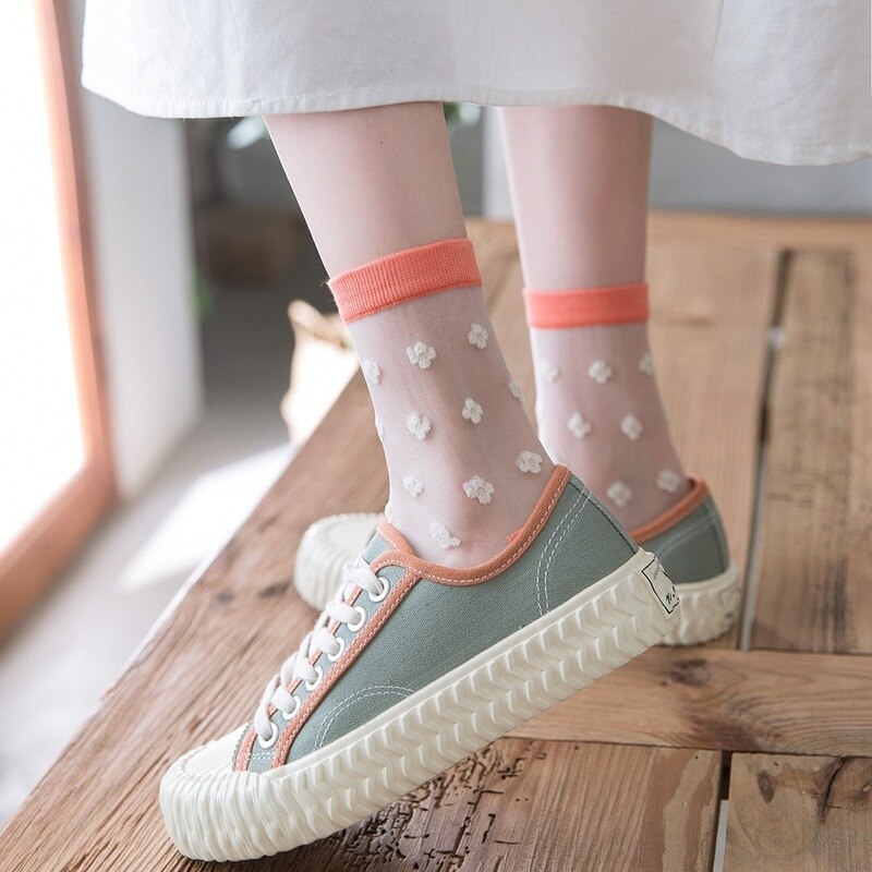 Women's Socks Summer Thin Silk Transparent Cotton Socks Harajuku Socks Women Thin Card Silk Lolita Invisible Socks Women