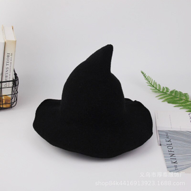 Halloween Wizard Hat With Sharp Top Foreign Trade Autumn And Winter Big Brim Wool Hat: Yellow