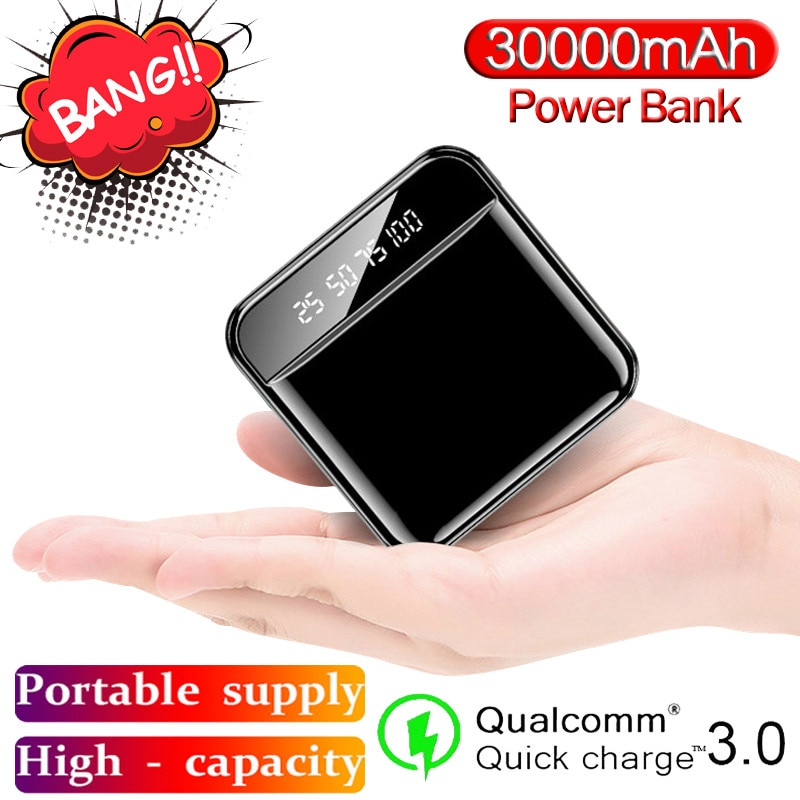 Mini 30000mAh Power Bank Portable Phone Charger Outdoor Travel Powerbank LED Light Poverbank LCD Digital Display for Smartphone