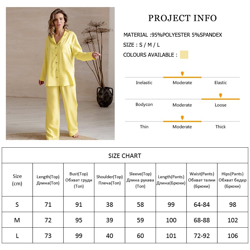 Hiloc Yellow Pajamas For Women Nightwear Single Breasted Trouser Suits Pocket Sleepwear 2 Pieces Female Set Pajama 2022 Spring