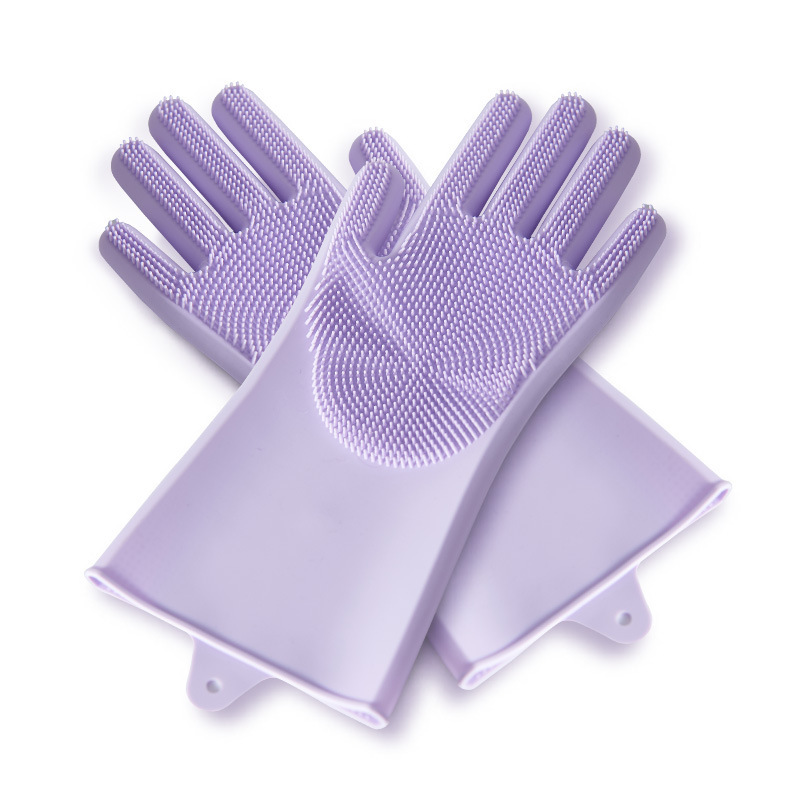 Guante de goma con pincel para mascotas que se derrama de forma suave y eficiente, guante de baño para perros, guante de limpieza para perros, cepillo de baño: S / Púrpura