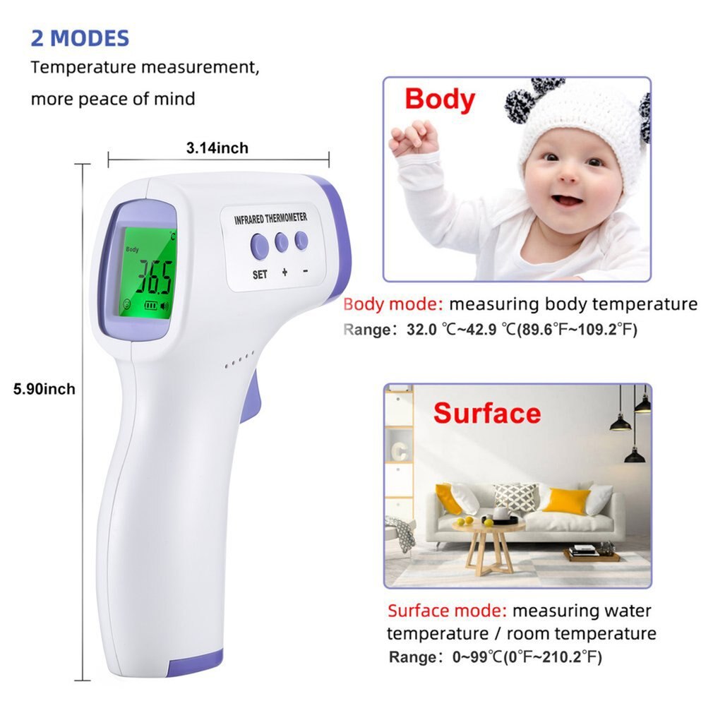 Multifunction thermometer three-color backlit display forehead thermometer digital display infrared alarm human body thermometer