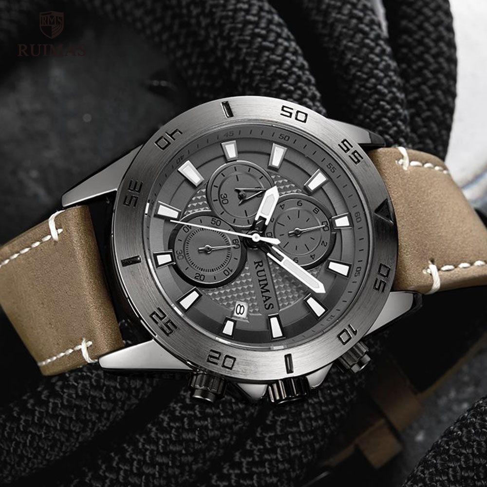 RUIMAS del Quarzo di Modo Orologi Da Uomo Di Lusso Top di Marca Cronografo Orologio  Uomo In Pelle Esercito Sport Orologio Da Polso Relógios Masculino – Grandado