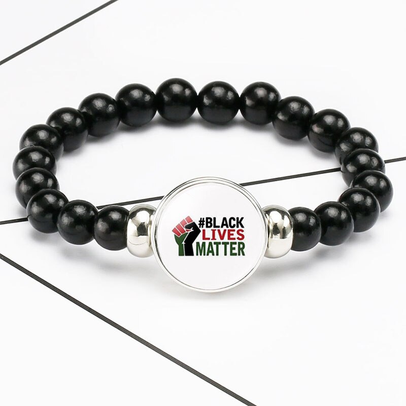 Black Lives Matter Beaded Bracelet George Floyd Protest Glass Dome Snap Buttons Charms Bracelets Jewelry: 6