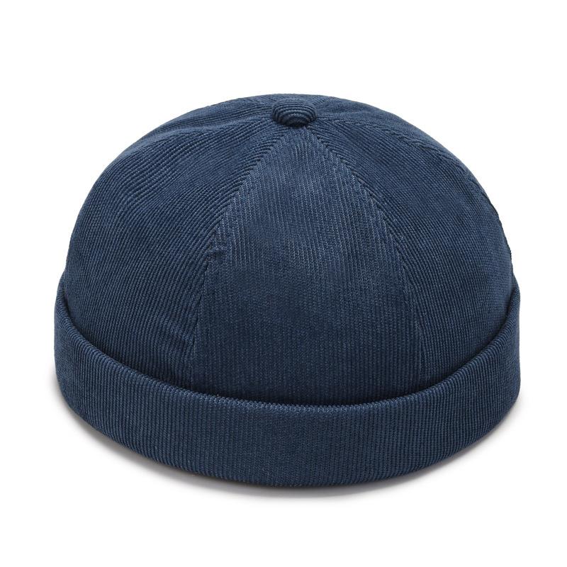 Mode Hip Hop Hoeden Brimless Skullies Caps Voor Mannen Beanie Hoed Vintage Mannen Caps Corduroy Effen Kleur Straat Verhuurder hoed: Marineblauw