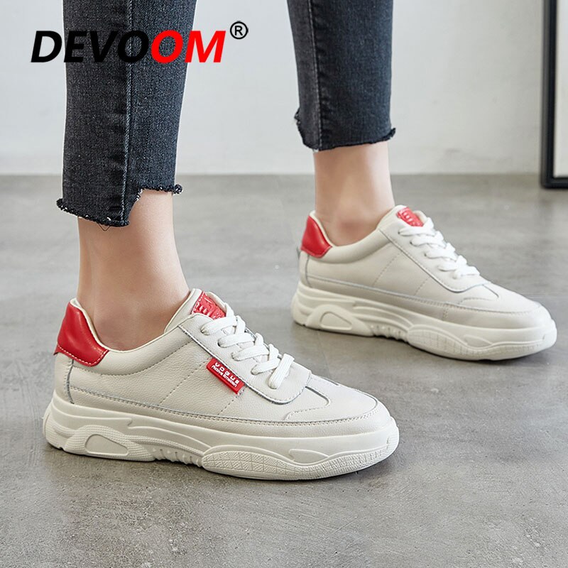 Sport Shoes Woman White Sneakers Running Shoes For Women Round Cross Straps Flat zapatilla mujer Basket Femme E: red fur / 8