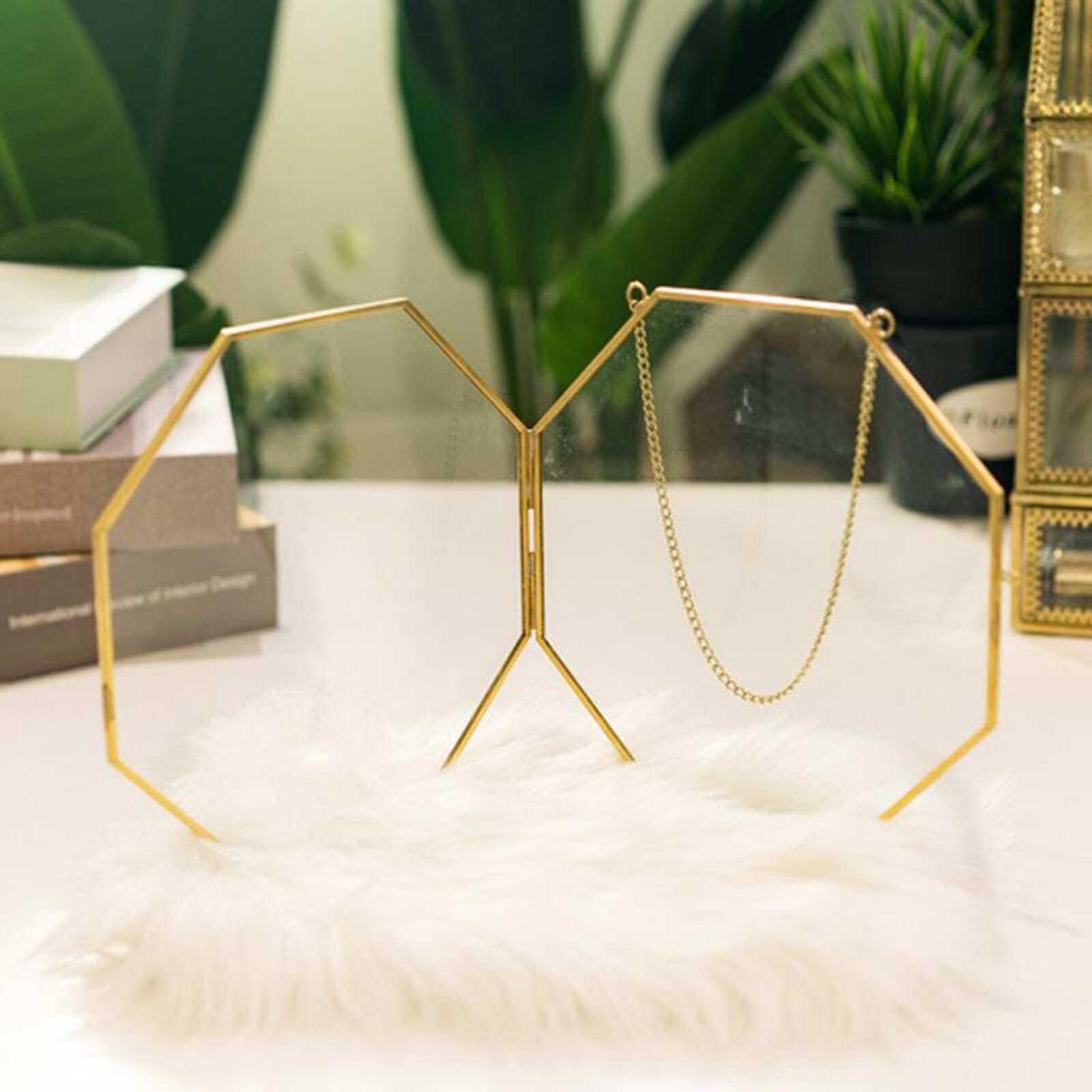 Brass Hanging Photo Frame Geometric for Display Plant Artwork