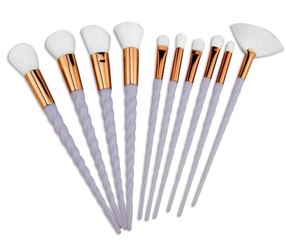 10 brochas de maquillaje de unicornio brochas de maquillaje de cuerno espiral blanco: Blanco