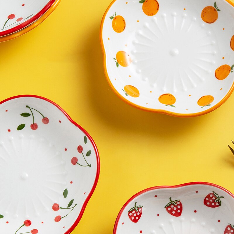 Cute Fruit Dish Plate Serving Platter Undergalze Ceramic Cherry Plate Porcelain Kids Plate Small Strawberry Orange Shape