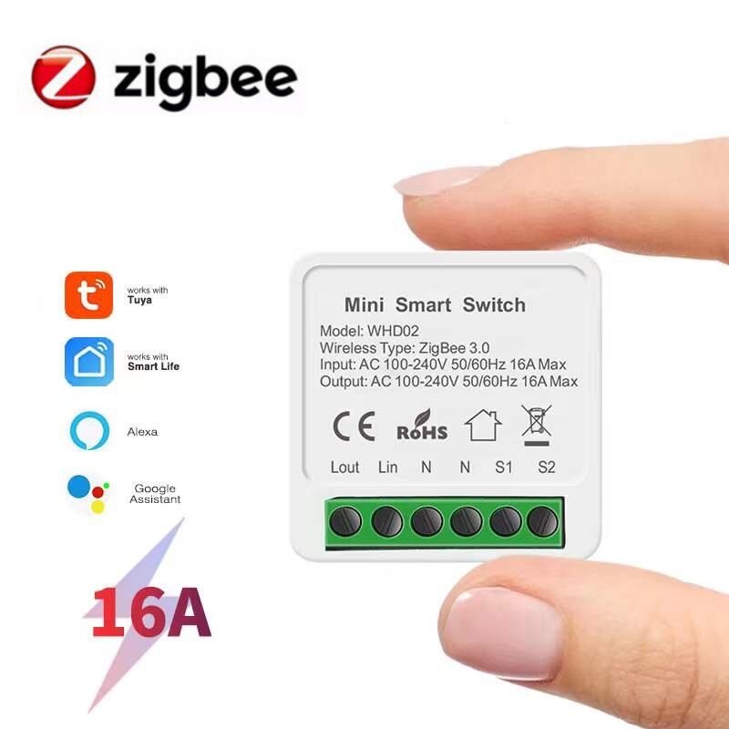 Mini Smart Zigbee Schakelaar 16A Smart Home Automation Module Werkt Met Alexa Google Thuis Slimme Leven App Ondersteunt 2 Manier controle: 1pcs