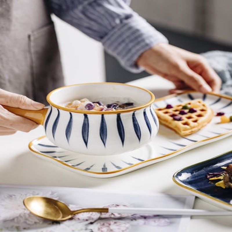 Assiette alimentaire en céramique, peinture à la main, sous glaçure japonaise, bols pour le petit déjeuner ensemble d'assiettes plateau en porcelaine vaisselle ménagère