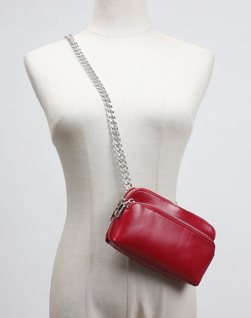 Zachte Pu Rood Camel Zwart Taille Packs Borst Tas Vrouwen Multi-Functionele Rits Dubbele Lagen Telefoon Portemonnee Portemonnee Keten messenger Bag