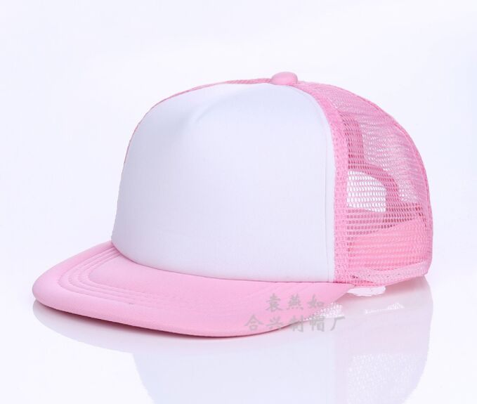 Kids Breathable DIY printing Logo Baseball Caps Snapbacks Flat Custom Logo Hats Trucker Caps Boy Girls Gorras For Team Child: Pink and white / DIY custom logo