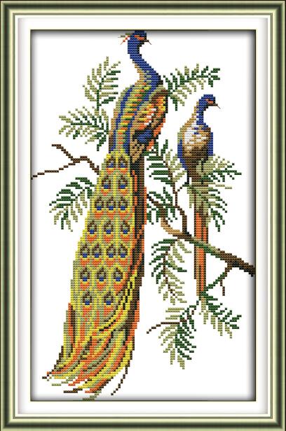 Pfau auf sterben zweig Kreuz-stich 14ct Gedruckt Aida Stoff 11ct Gezählt Leinwand DMC Stickerei Bausätze DIY Hand setzt: D946 / 11CT gedruckt Stoff