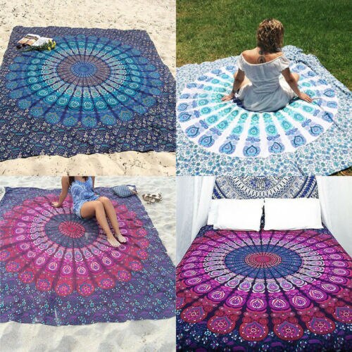 Zomer Picknick Boho Bloem Print Ronde Opvouwbare Muur Opknoping Strand Gooit Mandala Mat Handdoek Camping Tapijt Thuis Lakens