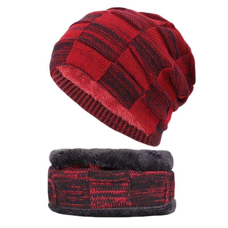 2- stykker vinter beanie hat tørklæde sæt varm strik hat vinter tyk fleece foret kranium cap tørklæde til mænd kvinder: Jr