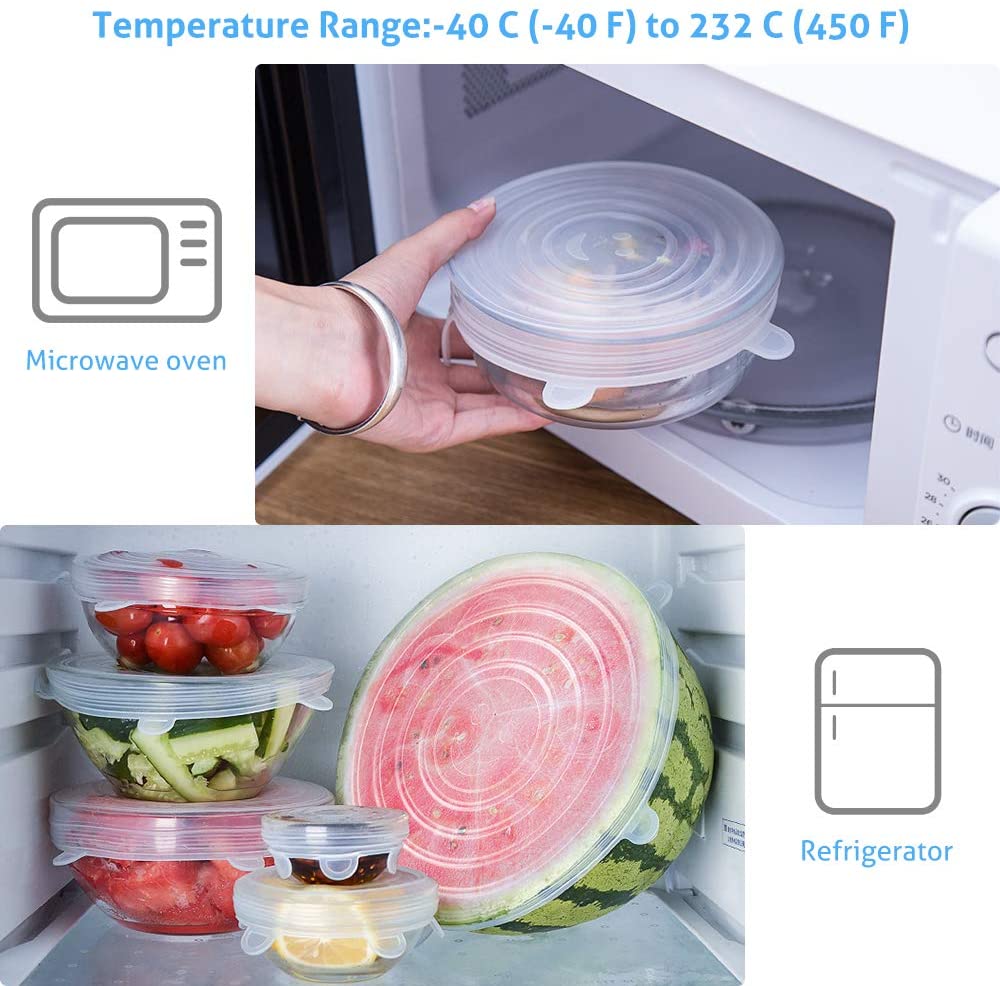 Juego de tapas de 6 piezas hechas en silicona tapas reutilizables cubiertas herméticas para almacenar comida tapas selladoras de recipientes de varios tamaños cubiertas elásticas para envoltura utensilios de cocina