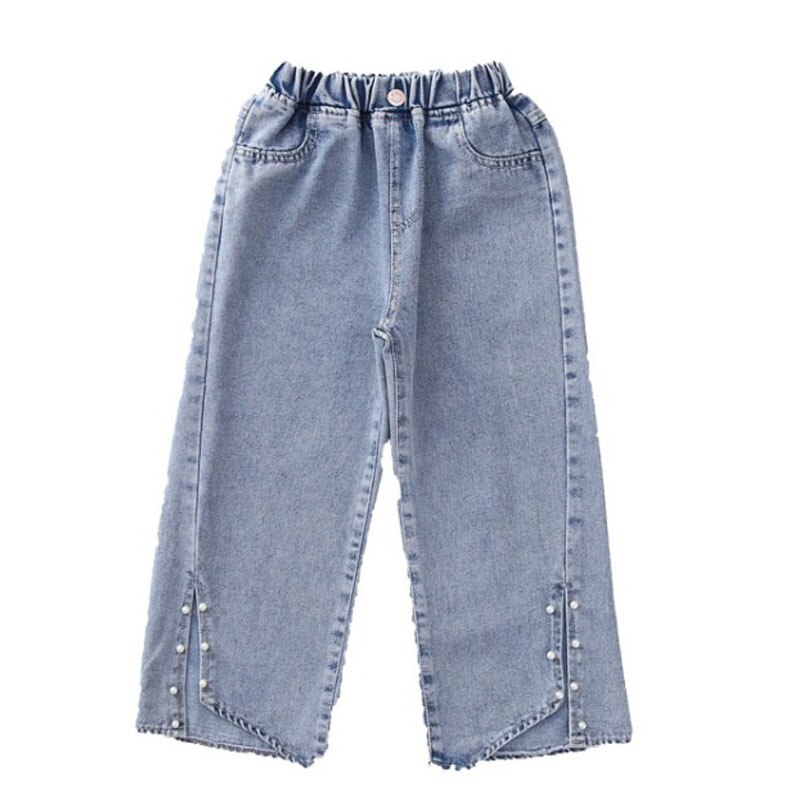 Couleur unie Style décontracté jambe large pantalon jean pour filles enfants jean Denim pantalon automne enfants filles vêtements 6 8 10 12 14 ans