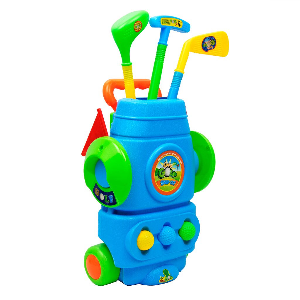 Blue Deluxe Kids Golf Set with Golf Cart, 3 Golf Balls, 3 Types of Clubs, 2