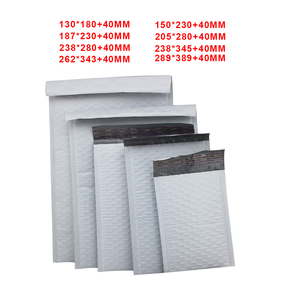 Forskellige størrelser pakning poly boble kuvert hvid, poly boble taske, premium poly boble mailer 10 stk.