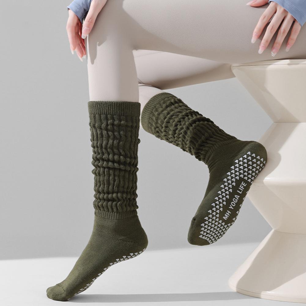 Damen Yoga Socken Rutschfeste Pilates Yoga Kompressionssocken mit Silikonunterseite Winter Beinwärmer