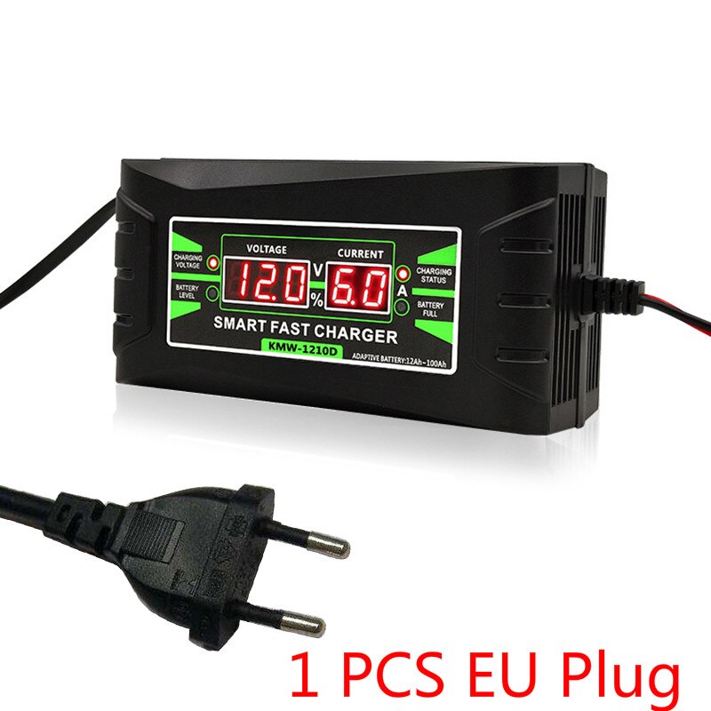 Car Battery Charger 90V To 260V To 12V 6A Digitalworld Intelligent Fast Led Charger Rechargeable Battery LCD Display: EU Plug