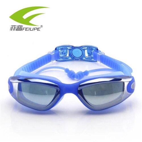 Zwembril, verstelbare siliconen zwembril met oordopjes, waterbestendig, anti-condens, uv-bescherming, dames, heren zwembril: M610 blauw