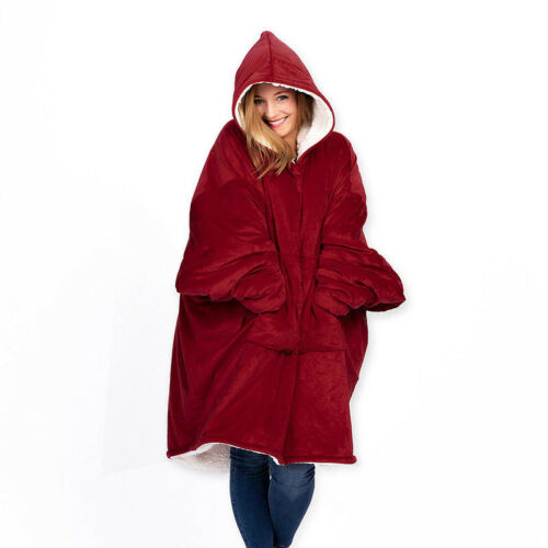 Vinter kvinder hættetrøje varm lomme tæpper udendørs hættetrøje frakker skrå kappe plys badekåbe overdimensioneret sweatshirt casaco feminino: Rød