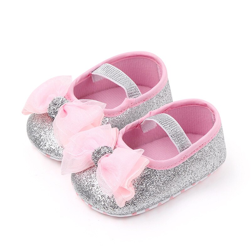 Herfst Meisje Anti-Slip Toevallige Wandelschoenen Strik Prinses Schoenen Zachte Zolen Eerste Wandelaars: Zilver / 12