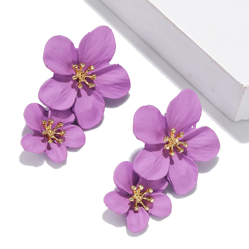 Pendientes colgantes geométricos de mariposa y flor púrpura para mujer, Margarita, corazón, redondo, cuadrado, Brincos, joyería de boda dulce