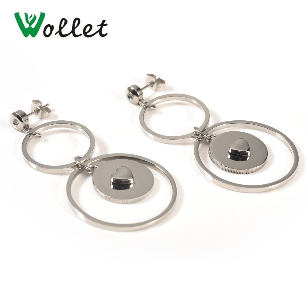 Wollet Schmuck Edelstahl Ohrring Jacken Eardrop Dangler Herz Runde für Frau Metallic Silber Farbe: Cute