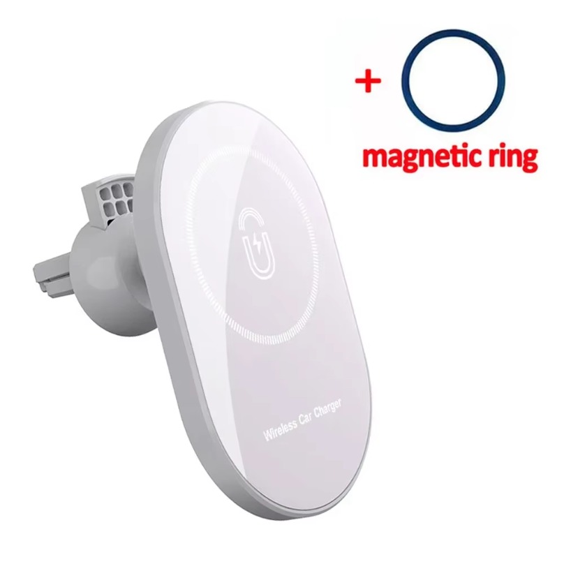 Cargadores magnéticos inalámbricos para coche, soporte de teléfono con salida de aire de 30W para Magsafe iPhone 16, 15, 14, 13, 12 Pro Max, estación de carga rápida para coche: Plata